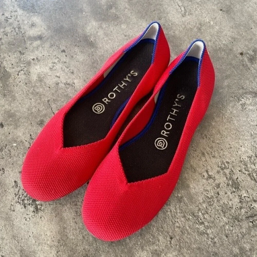 rothy’s bright red rounded toe knit flats womens size 8